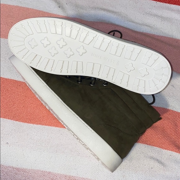 Nine West Faux Suede Pom Pom High Top Sneakers - Picture 10 of 11